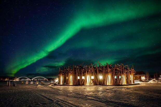 Northern Lights over Arctic Bath in Harads, Swedish Lapland