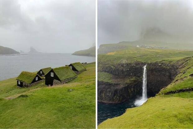 Bøur village and Múlafossur waterfall, Faroe Islands