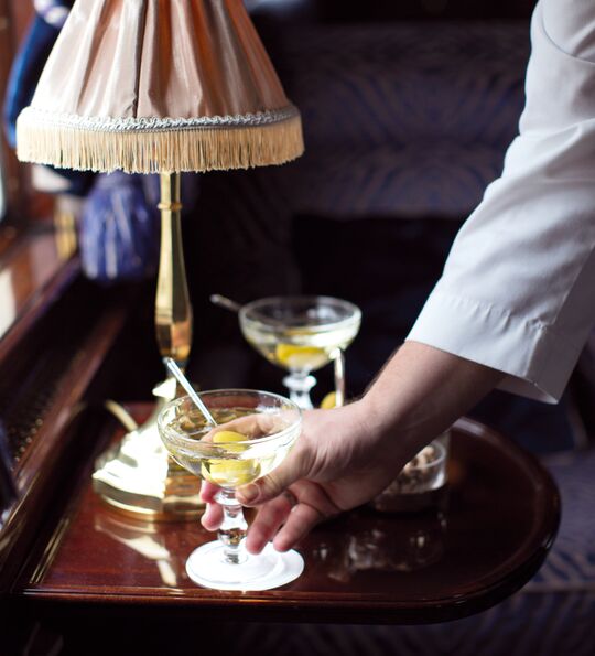 Drinks in the bar car on the Venice Simplon-Orient-Express