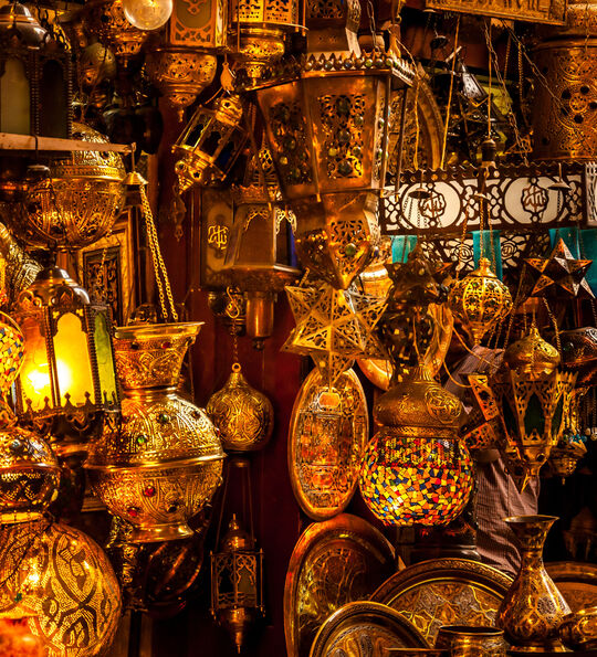 Traditional wares on sale at a Cairo market