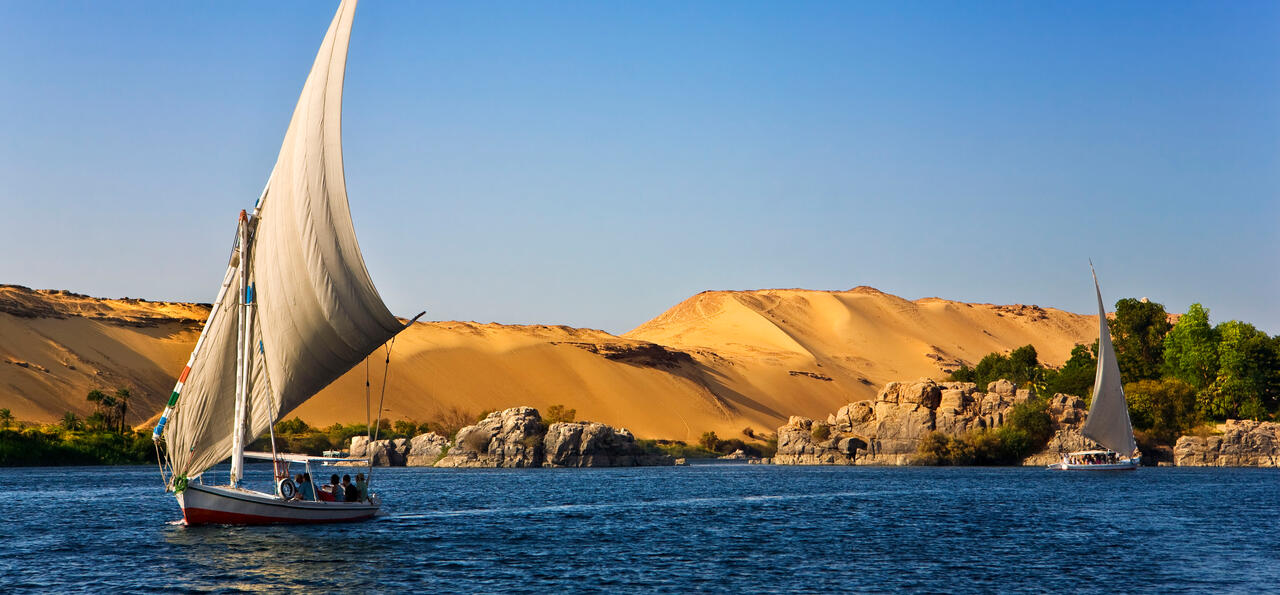 Traditional felucca boat, sailing on the Nile river