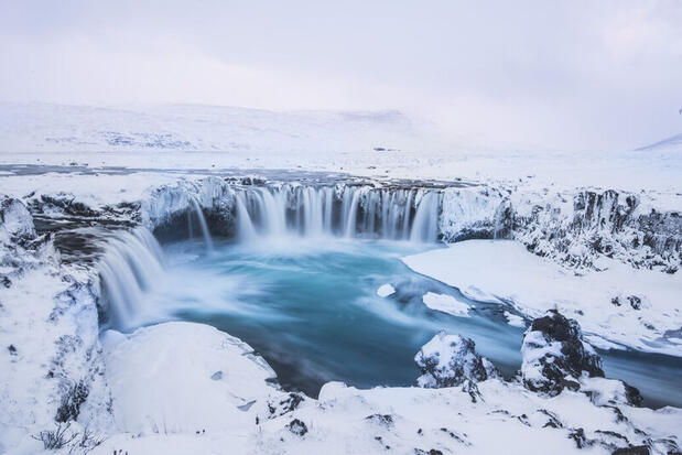 Godafoss waterfall in Iceland in winter
