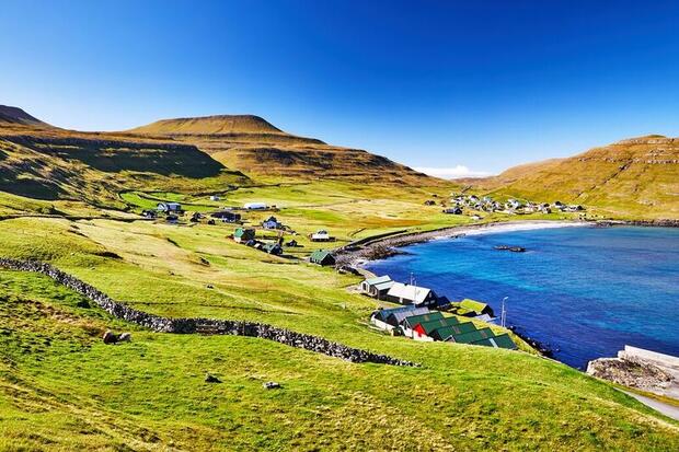 Húsavík village on Sandoy Island, Faroe Islands