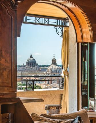 View across the Rome skyline from Hotel Hassler Roma, favourite hotel of Audrey Hepburn