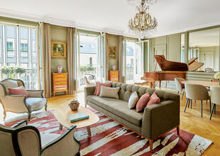 Marlene Dietrich Suite with grand piano and lavish decor, Hotel Lancaster, Paris