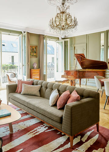 Marlene Dietrich Suite at Hotel Lancaster with grand piano and lavish decor