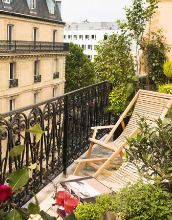 The balcony of the Imperial Suite at Le Belmont Hotel, Paris
