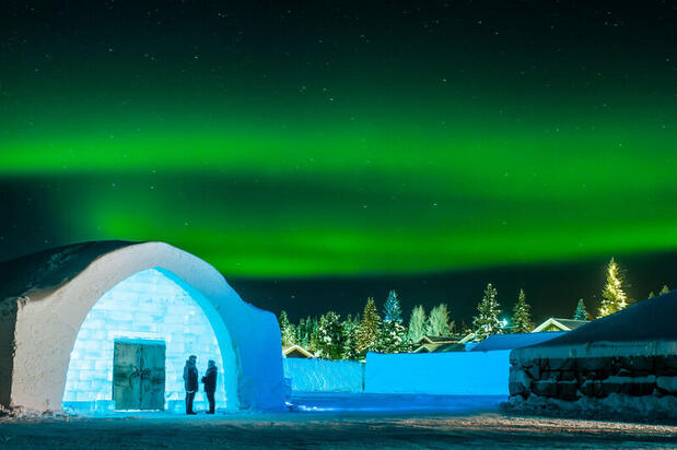 Northern Lights over the ICEHOTEL in Jukkasjärvi, Swedish Lapland