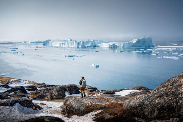 Hiking along the Ilulissat Icefjord in Greenland