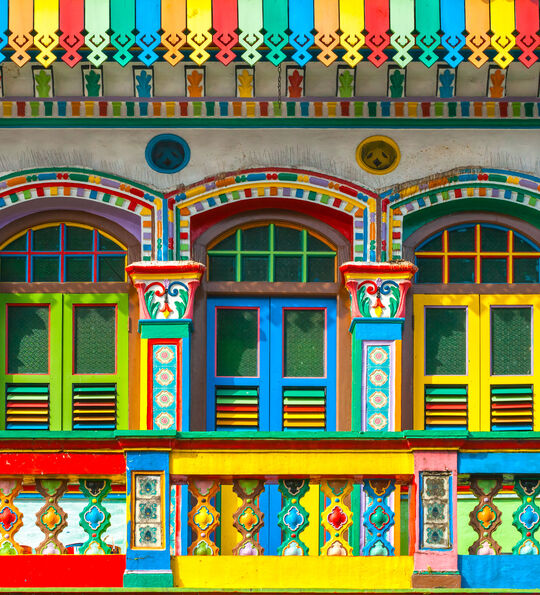 Image of colourful houses in Little India, Singapore