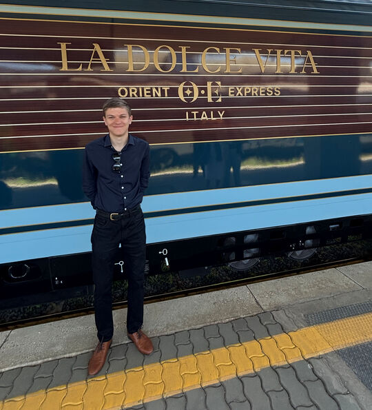 The Luxury Holiday Company's Matthew about to board La Dolce Vita Orient Express in Rome, Italy