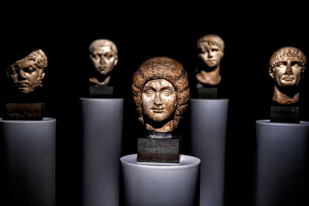 Ancient Roman busts displayed at the National Museum, Oslo