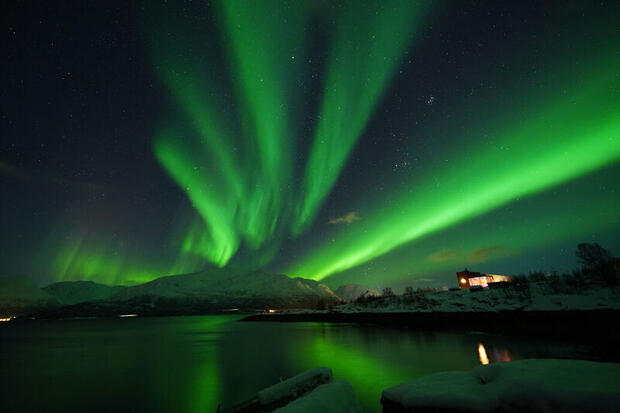 Northern Lights over the Lyngen Alps in Northern Norway