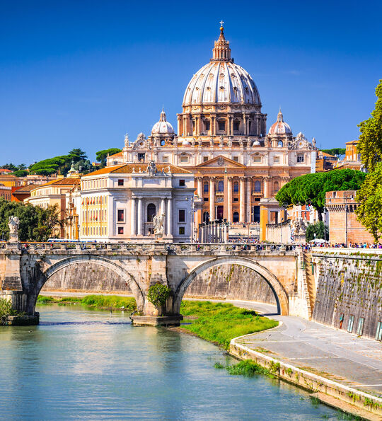 View of the Tiber River & St Peter's Basilica in Rome