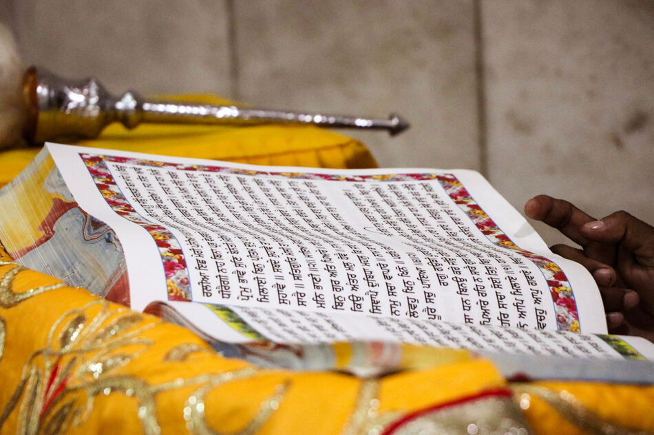Sikh holy book, Amritsar Open pages of a Sikh holy book in Amritsar, India