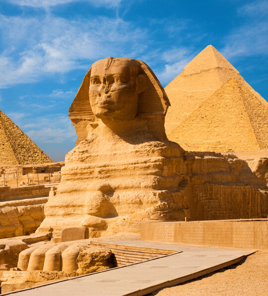The Sphinx outside the Great Pyramid of Giza, Egypt