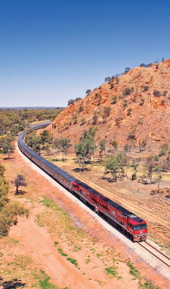 The Ghan travelling through the Outback in Australia's Northern Territory