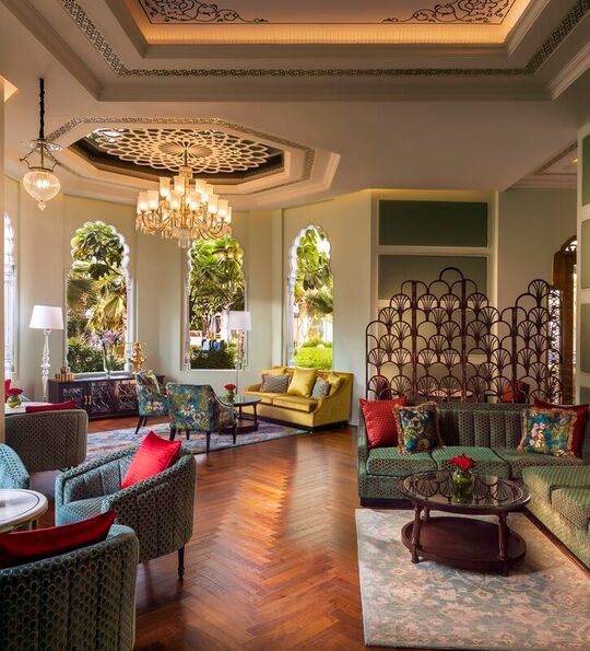 Inside the elegant Jharokha Bar at The Leela Palace Jaipur 