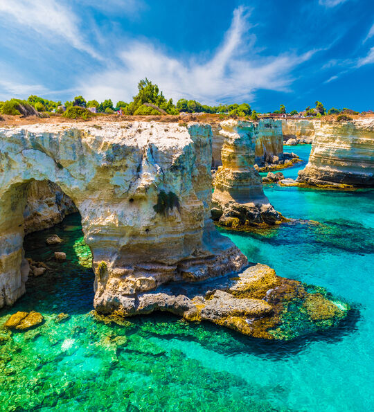 Rock arches along the Salento coast in Puglia