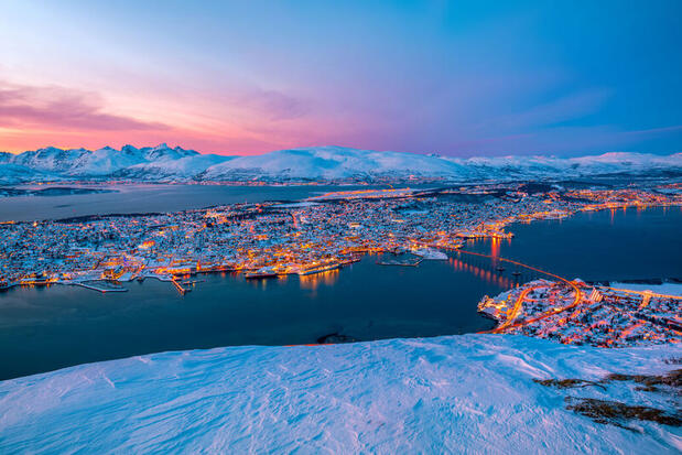 View from the top of the Fjellheisen Cable Car in Tromso, Norway