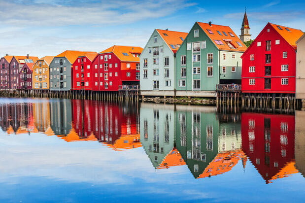 Colourful wooden houses of Trondheim, Norway