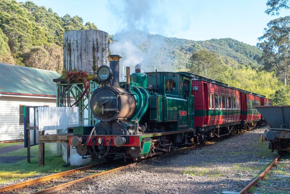 Vintage steam train on West Coast Wilderness Railway, Tasmania