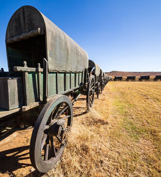 Voortrekker wagons cast in bronze, KwaZulu-Natal